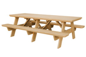 3’ x 8’ Wood Picnic Table w/ Benches Attached