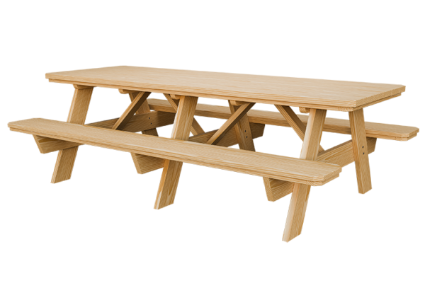 3’ x 8’ Wood Picnic Table w/ Benches Attached
