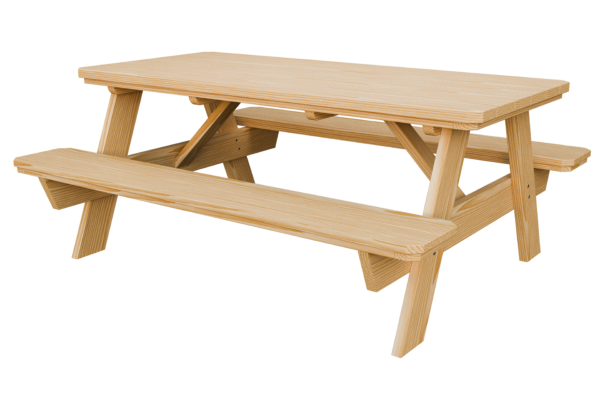 3’ x 6’ Wood Picnic Table w/ Benches Attached