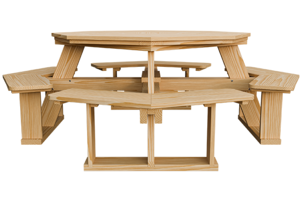 5’ Wood Octagon Picnic Table w/ Benches Attached - Image 3