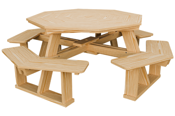 5’ Wood Octagon Picnic Table w/ Benches Attached