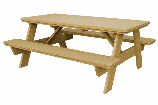 3’ x 6’ Wood Picnic Table w/ Benches Attached